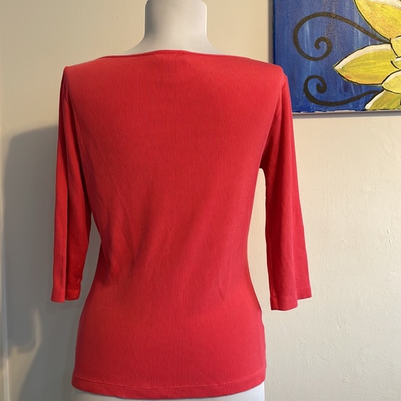 Ann Taylor-silk-cotton quarter sleeve ribbed top - Picture 3 of 4
